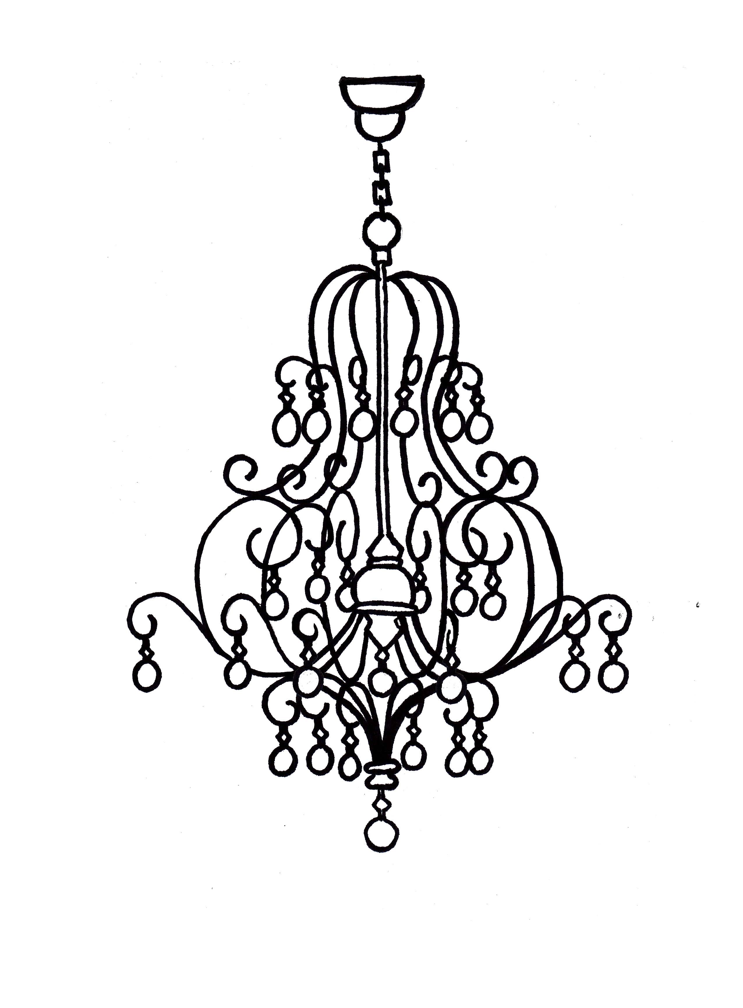 Interior design line drawing of a chandelier