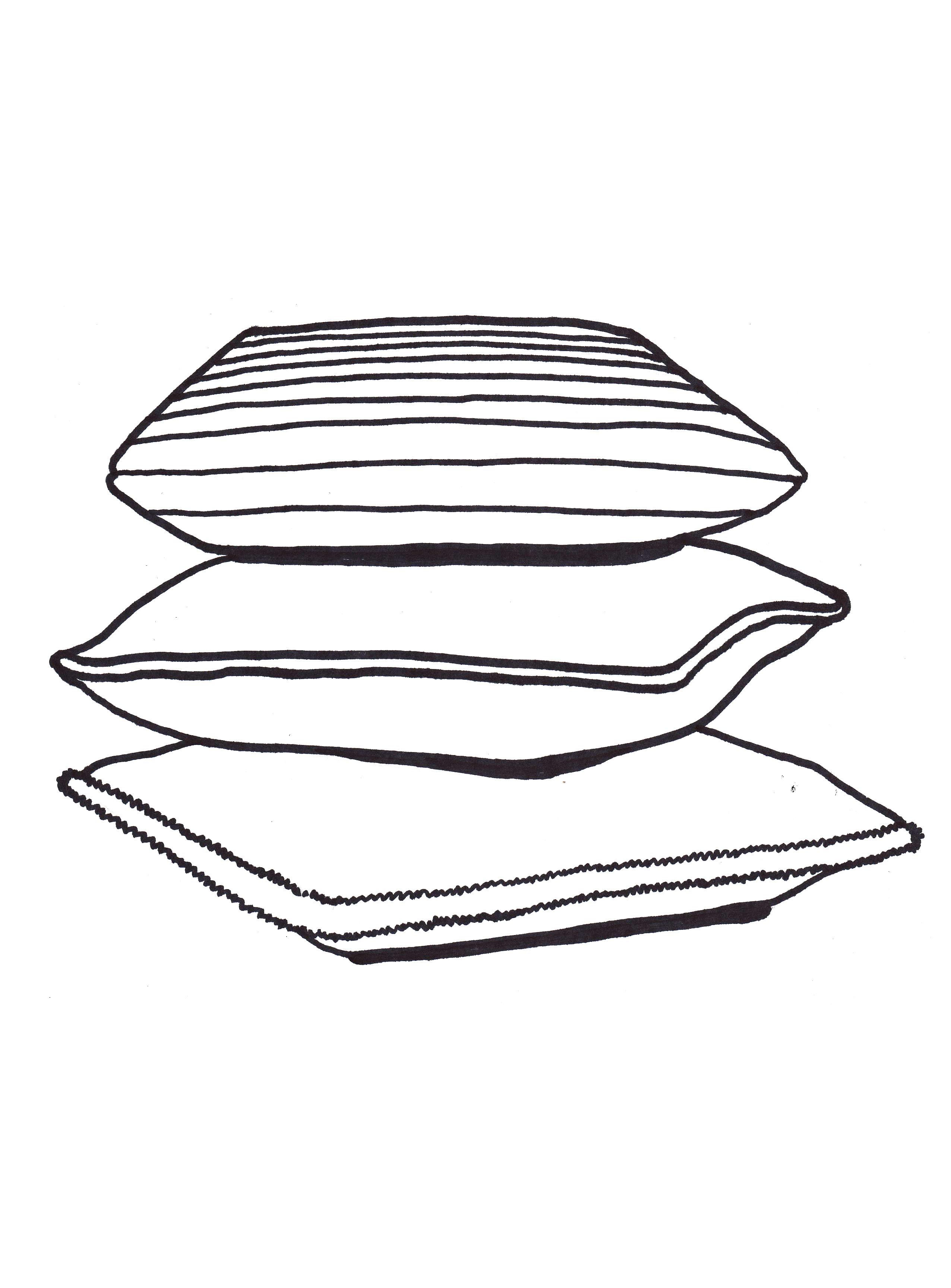 Interior design line drawing of a stack of pillows