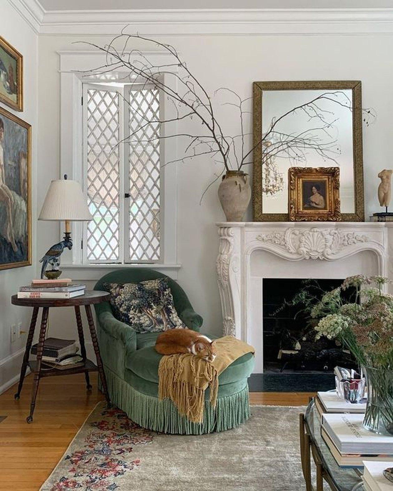 Romantic French country fireplace sitting corner by Carly Summers