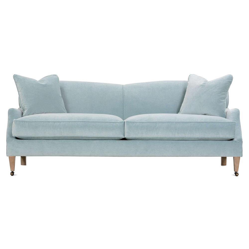 Rowe furniture blue sofa Pale blue sofa comes with matching pale blue pillows. It's a throw pillow mistake to use them.