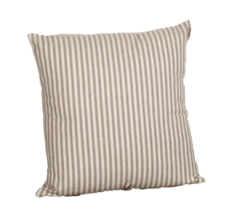 Taupe and cream square pillow with pinstripes