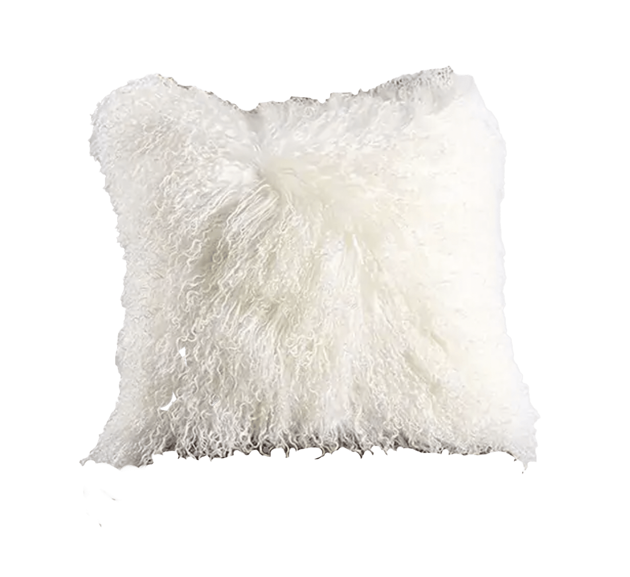 Very fluffy white pillow made out of real mongolian lamb pelt, square