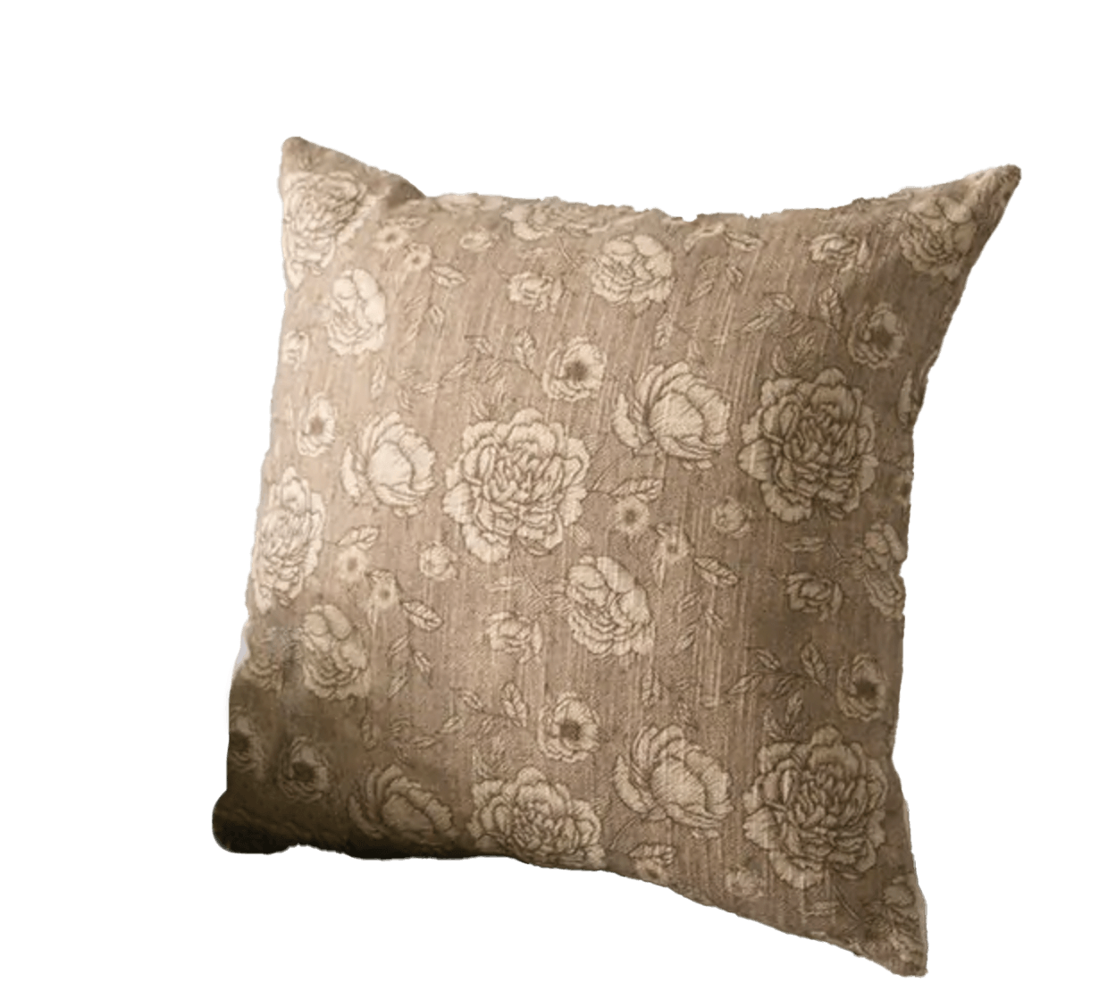 Square pillow with Pale brown medium sized floral roses on light brown background