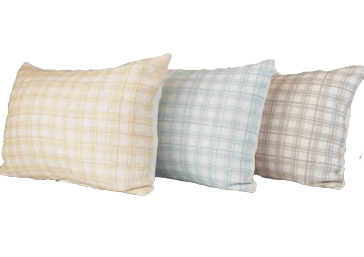 Rectangle pillows with pastel gingham plaid in yellow, blue and beige