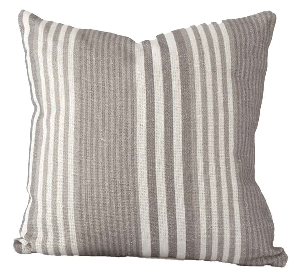 pinstripes alternating with finger width stripes of cream on a mushroom colored pillow