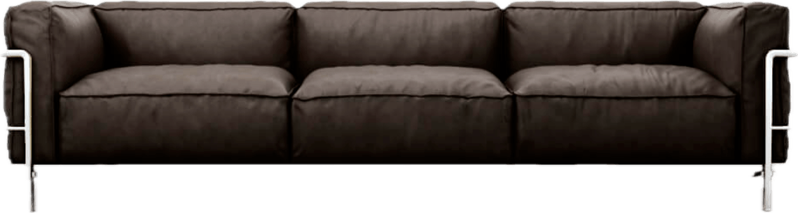 Brown leather sofa with chrome frame in Corbusier-inspired style