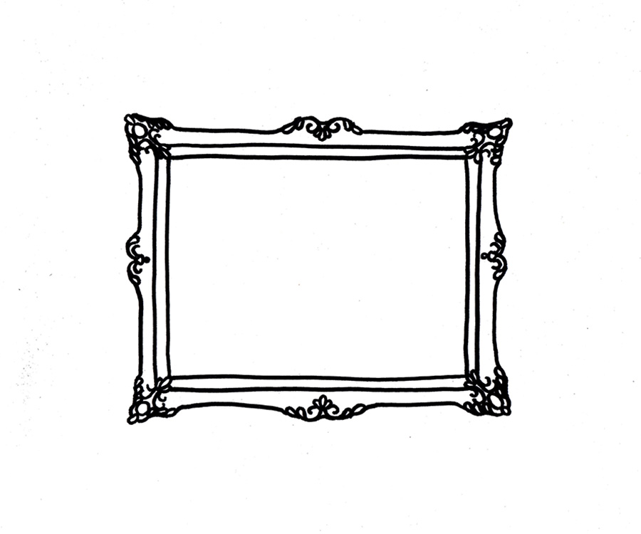 Hand-drawn decorative picture frame sketch with ornate scrollwork and traditional detailing